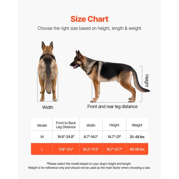 VEVOR Hunderollstuhl für Hinterbeine, Haustierrollstuhl mit 2 Rädern, behinderte Hunde 21,77–39,92kg – Bild 3