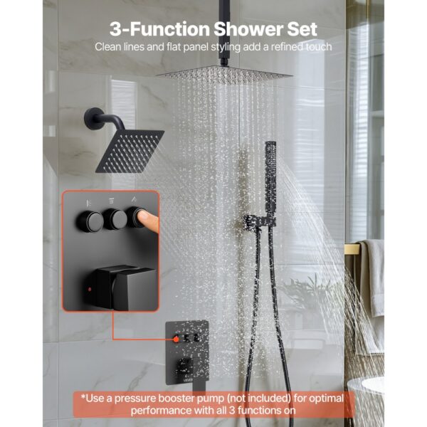 VEVOR Duschsystem-Set inkl. 10 Zoll Regenduschsystem / 6 Zoll Wandmontagekopf / 2 in 1 Handbrause, Mattschwarz – Bild 2