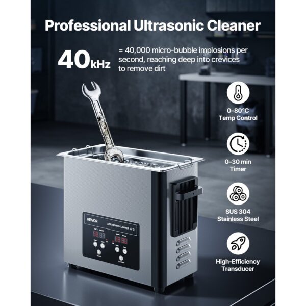VEVOR 6 L Ultraschallreiniger, 120 W Edelstahl 40 kHz Industrielle Reinigungsmaschine für Uhren Schmuck – Bild 2