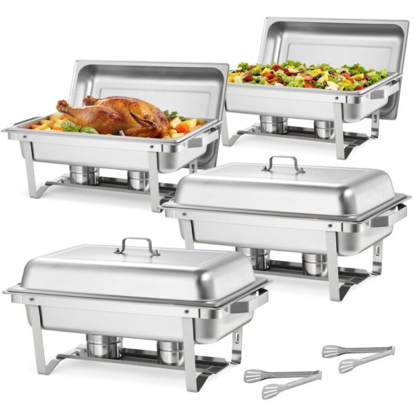 VEVOR rechteckiger Chafing Dish Set 8,5 L Speisenwärmer (4 Stk.) Buffet Warmhaltebehälter mit Griff