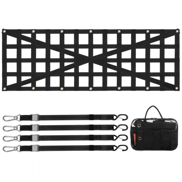 VEVOR Heckklappennetz, 137 x 46 cm, LKW-Ladeflächennetz mit 4 verstellbaren Teleskopgurten