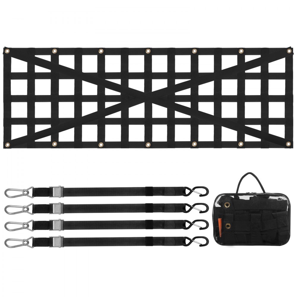 VEVOR Heckklappennetz, 137 x 46 cm, LKW-Ladeflächennetz mit 4 verstellbaren Teleskopgurten