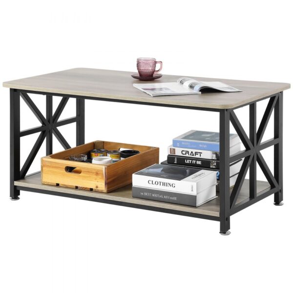VEVOR Couchtisch Kaffeetisch im Farmhouse-Stil 100 cm, rechteckiger Couchtisch mit offenem Ablagefach