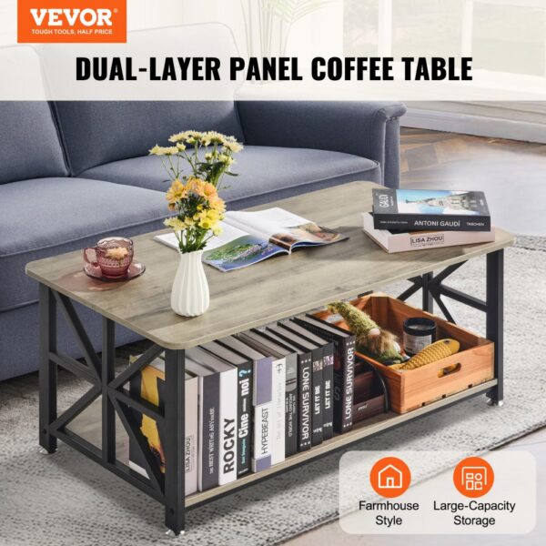 VEVOR Couchtisch Kaffeetisch im Farmhouse-Stil 100 cm, rechteckiger Couchtisch mit offenem Ablagefach – Bild 2