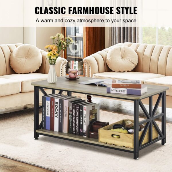 VEVOR Couchtisch Kaffeetisch im Farmhouse-Stil 100 cm, rechteckiger Couchtisch mit offenem Ablagefach – Bild 3
