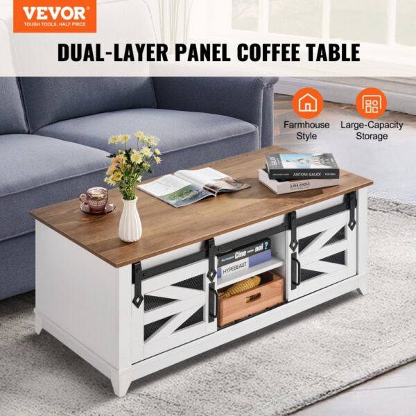 VEVOR Couchtisch Kaffeetisch im Farmhouse-Stil, rechteckiger Couchtisch mit 2 Schiebetüren – Bild 2