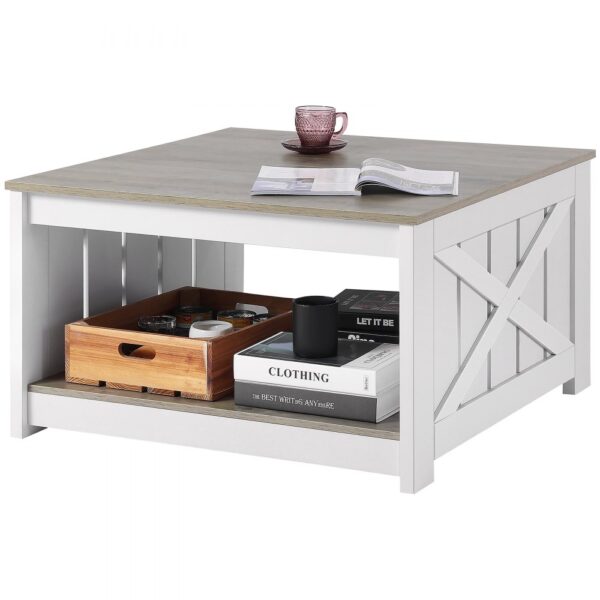 VEVOR Couchtisch Kaffeetisch im Farmhouse-Stil, quadratischer Couchtisch mit offenem Ablagefach