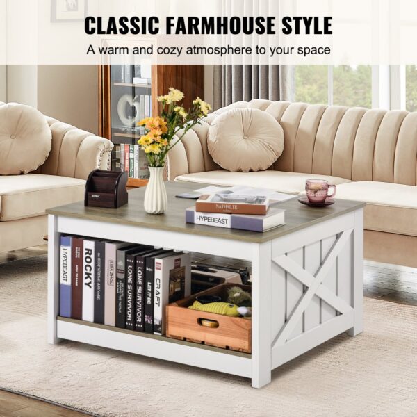 VEVOR Couchtisch Kaffeetisch im Farmhouse-Stil, quadratischer Couchtisch mit offenem Ablagefach – Bild 3