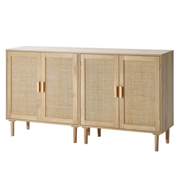 VEVOR Rattanschrank Rattankommode 2 Stk. Aufbewahrungsschrank mit 4 magnetischen Türen