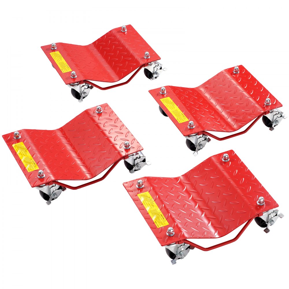 VEVOR Rollwagen Schwerlast Autotransporter aus Stahl mit 3600 kg Tragkraft, Rollwagen mit Bremsen, 4 Stk. rot