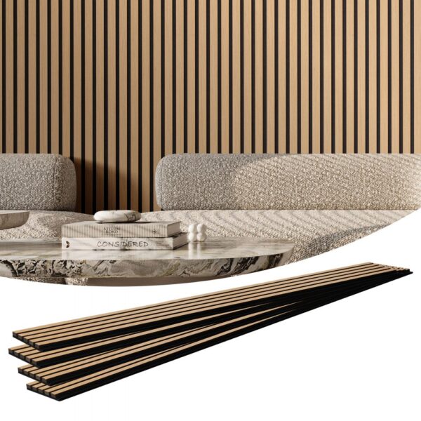 VEVOR Akustikpaneele, 2400 x 200 mm, MDF-Akzent-Holzwandpaneele für moderne Innenwanddekoration, 4er-Set