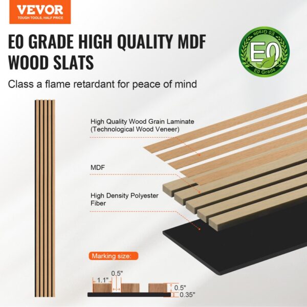 VEVOR Akustikpaneele, 2400 x 200 mm, MDF-Akzent-Holzwandpaneele für moderne Innenwanddekoration, 4er-Set – Bild 2
