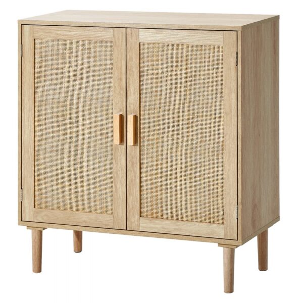 VEVOR Rattanschrank Rattankommode Aufbewahrungsschrank mit 2 magnetischen Türen & verstellbaren Regalen