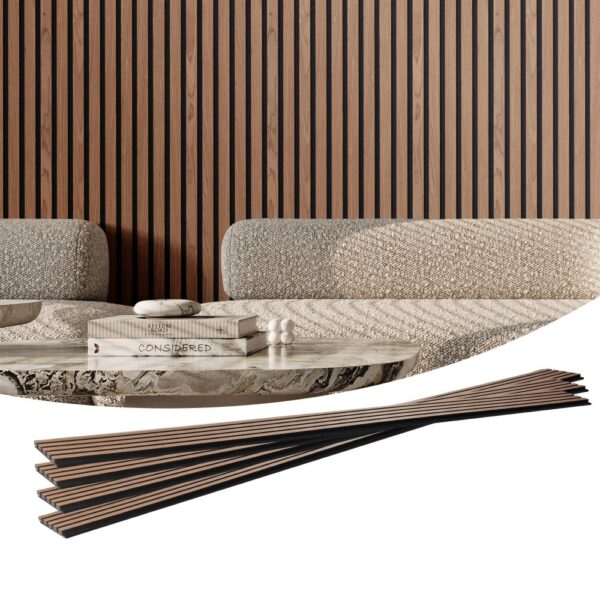 VEVOR Akustikpaneele, 2400 x 200 mm, MDF-Akzent-Holzwandpaneele für moderne Innenwände, 4er-Set
