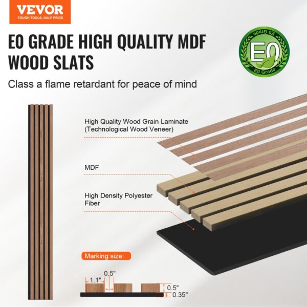 VEVOR Akustikpaneele, 2400 x 200 mm, MDF-Akzent-Holzwandpaneele für moderne Innenwände, 4er-Set – Bild 2