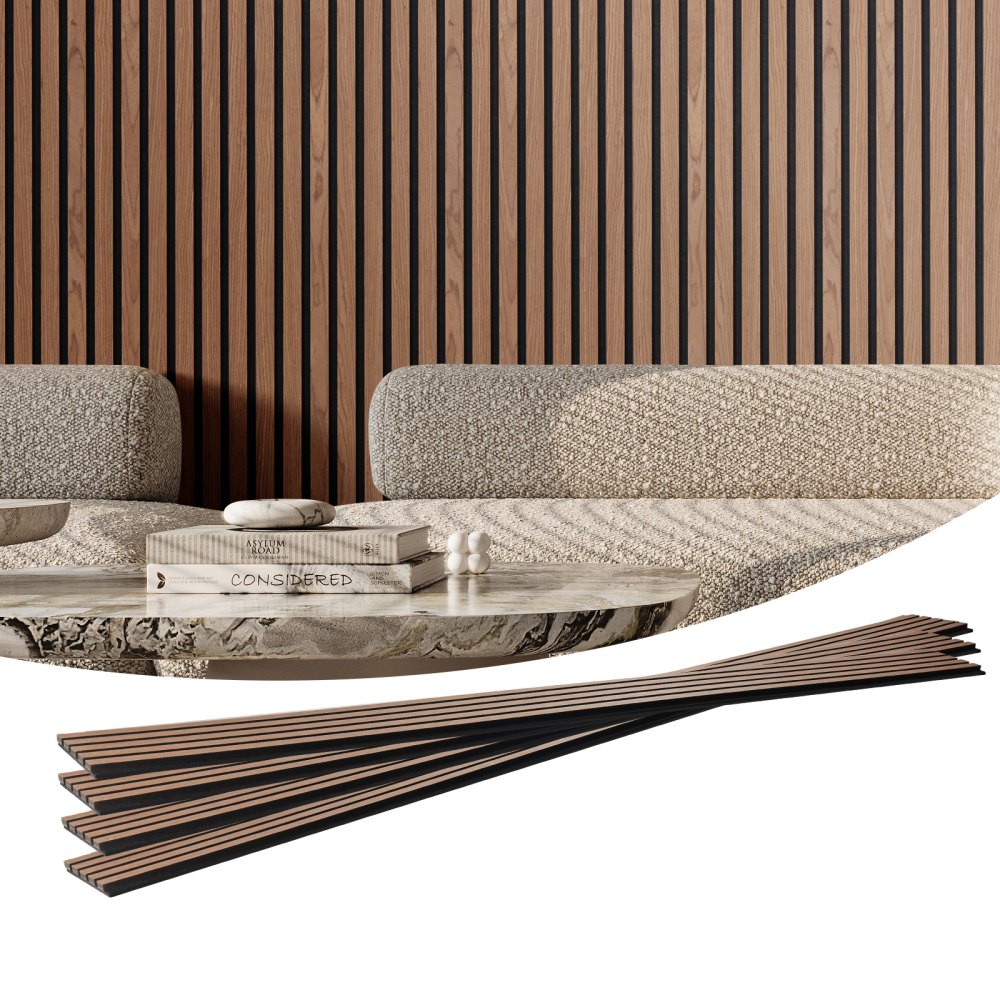 VEVOR Akustikpaneele, 2400 x 200 mm, MDF-Akzent-Holzwandpaneele für moderne Innenwände, 4er-Set