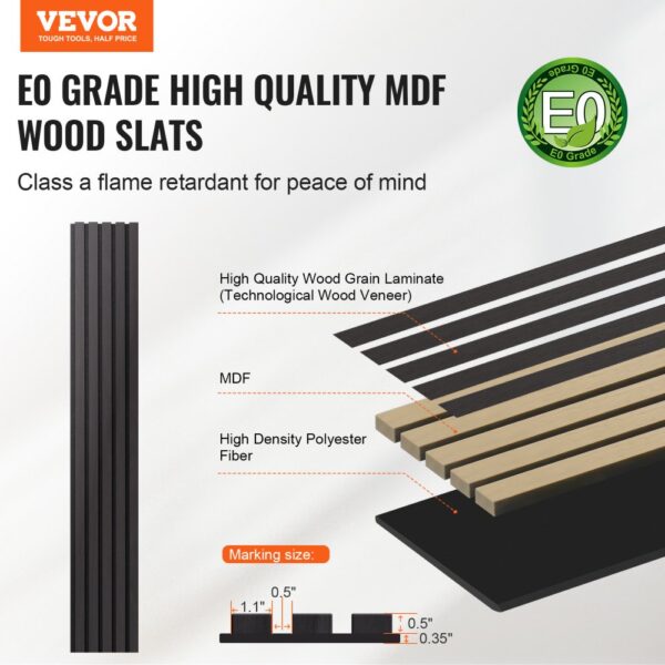 VEVOR Akustikpaneele, 2400 x 200 mm, MDF-Akzent-Holzwandpaneele für moderne Innenwanddekoration, 4er-Set – Bild 2