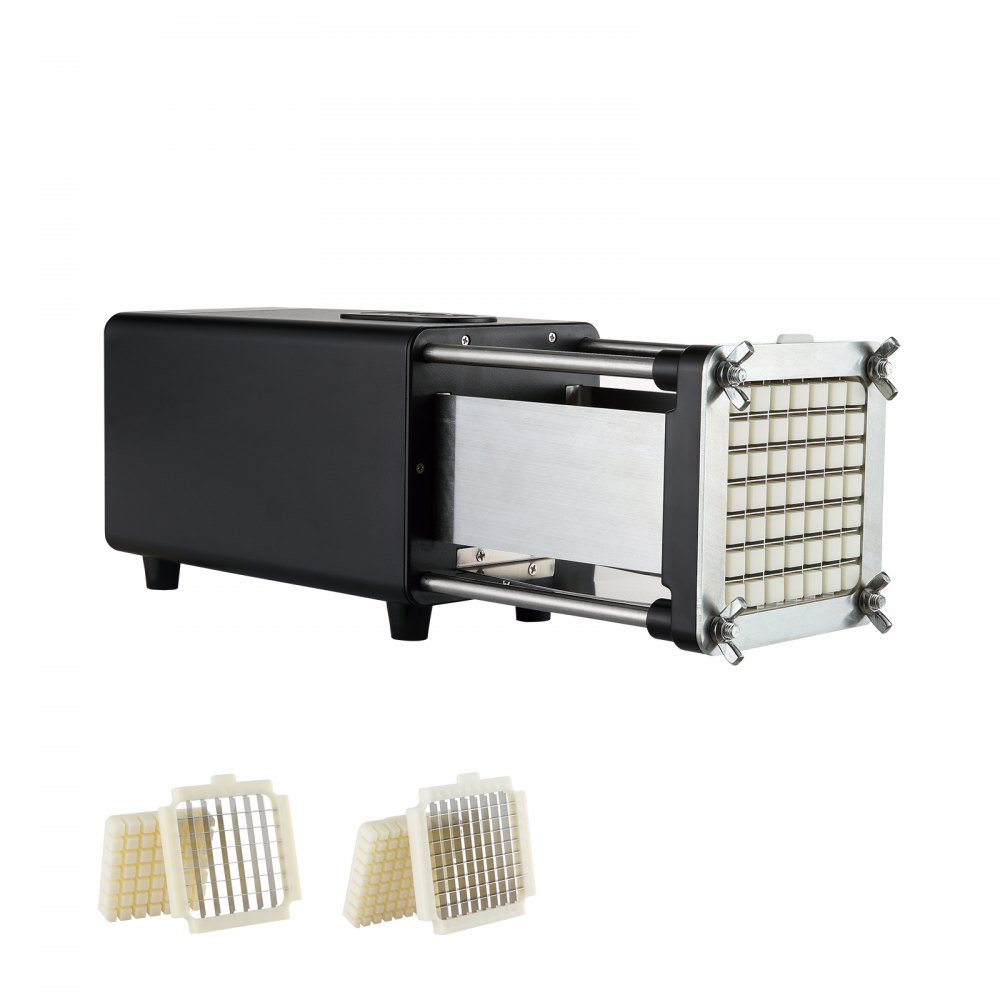 VEVOR Elektrischer Pommes Frites Schneider Kartoffelschneider mit 1/2 & 3/8 Zoll Klingen Edelstahl
