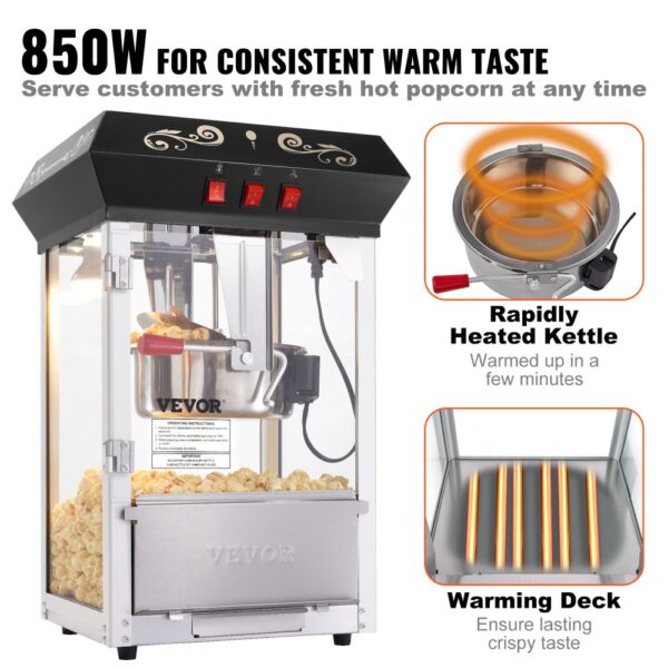 VEVOR Popcornmaschine Popcornautomat Popcorn-Maker, 850 W Popcornmaschine 8 oz Kessel für 48 Tassen pro Ladung – Bild 4 VEVOR Popcornmaschine Popcornautomat Popcorn-Maker, 850 W Popcornmaschine 8 oz Kessel für 48 Tassen pro Ladung – Bild 4
