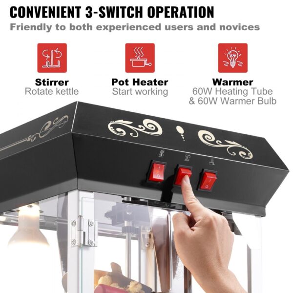 VEVOR Popcornmaschine Popcornautomat Popcorn-Maker, 850 W Popcornmaschine 8 oz Kessel für 48 Tassen pro Ladung – Bild 5 VEVOR Popcornmaschine Popcornautomat Popcorn-Maker, 850 W Popcornmaschine 8 oz Kessel für 48 Tassen pro Ladung – Bild 5
