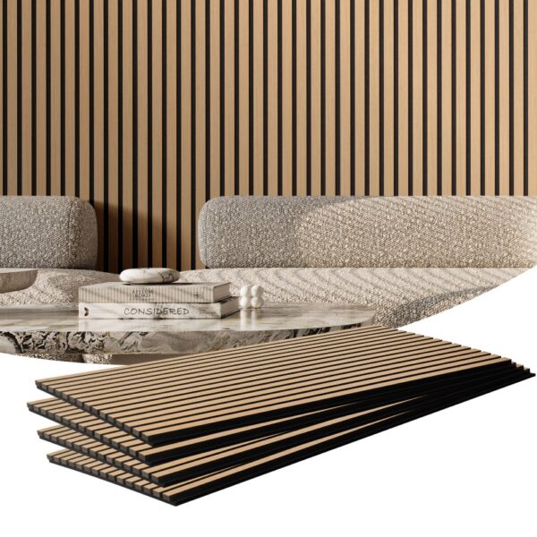VEVOR Akustikpaneele, 1200 x 600 mm, MDF-Akzent-Holzwandpaneele für moderne Innenwanddekoration, 4er-Set