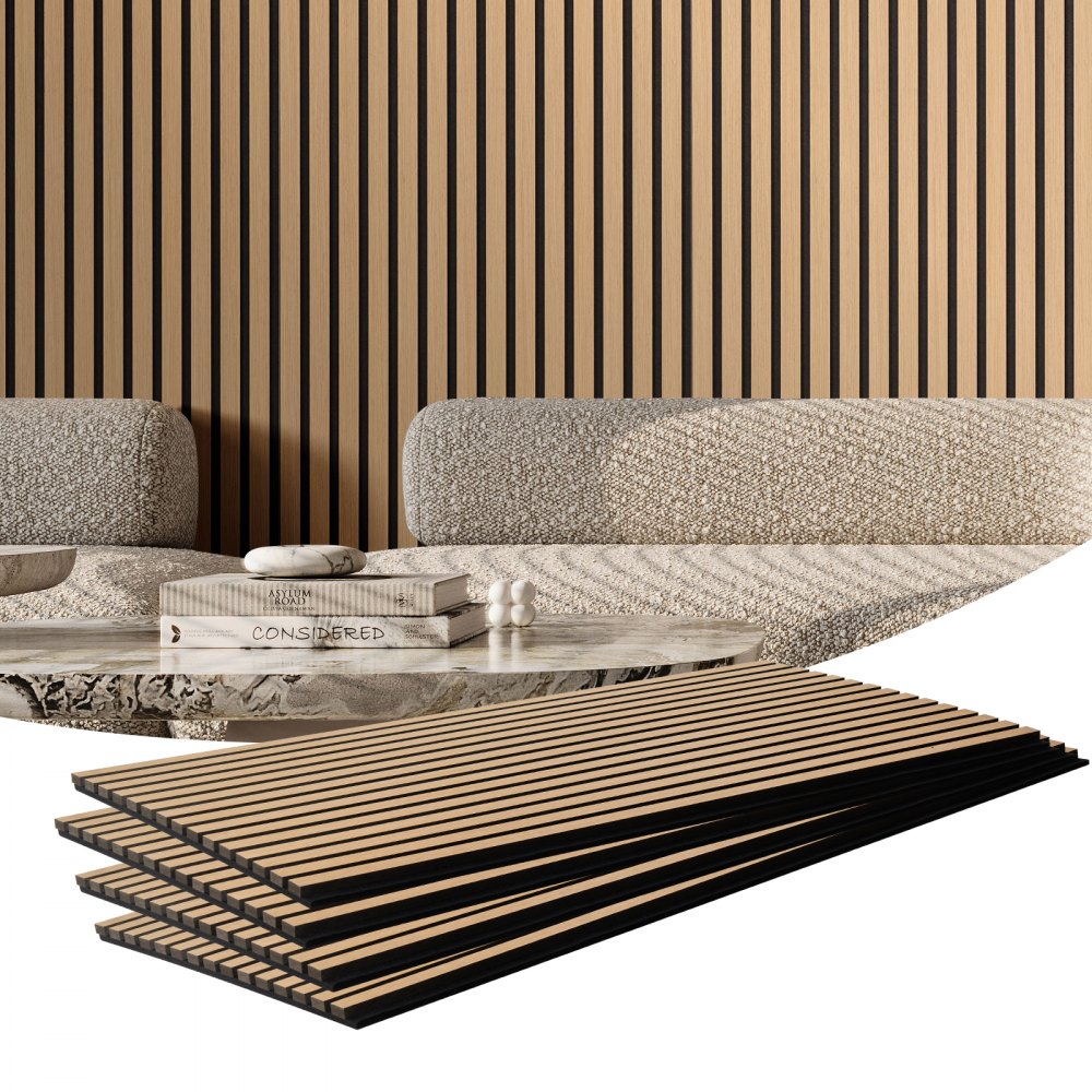 VEVOR Akustikpaneele, 1200 x 600 mm, MDF-Akzent-Holzwandpaneele für moderne Innenwanddekoration, 4er-Set