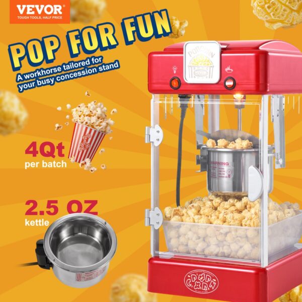 VEVOR Popcornmaschine, 2,5 oz Kessel macht 4 QT pro Ladung, Tisch-Popcornmaschine mit PP-Tür – Bild 2