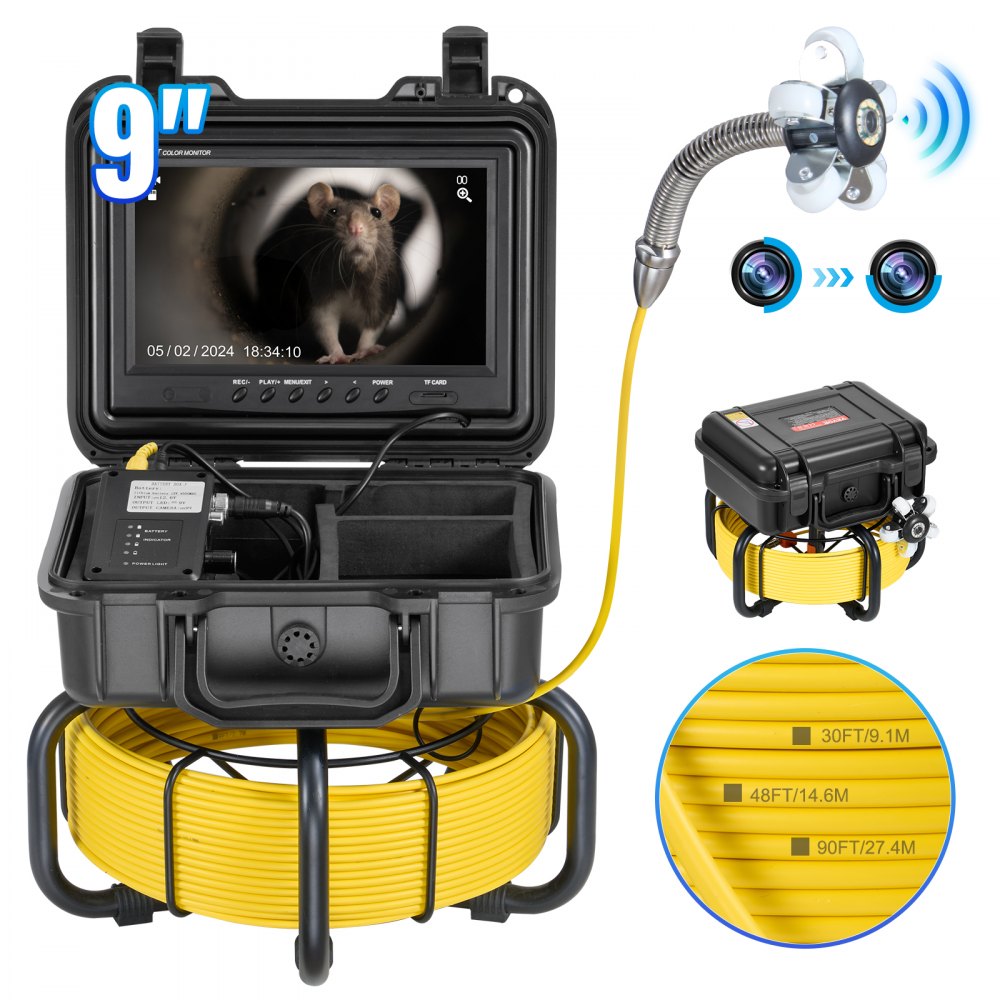 VEVOR Kanalkamera 30 m, selbstnivellierende Rohrinspektionskamera mit 9 Zoll 1080P HD-Bildschirm, IP68