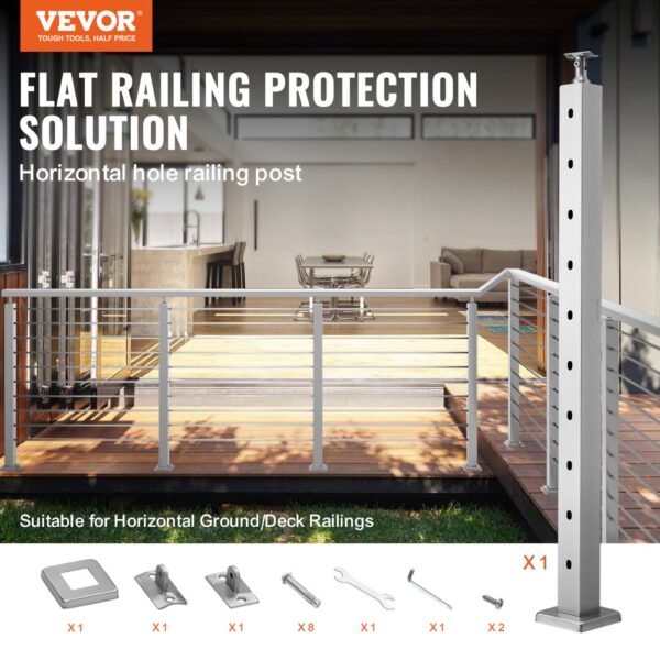 VEVOR Kabelgeländerpfosten, 91,4x5,1x5,1 cm, 10 vorgebohrte Löcher, 1er-Set – Bild 2