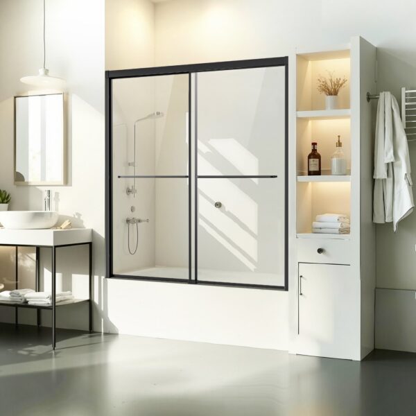 VEVOR Badewannen Duschtür (1422-1524 x 1524 mm / B x H) halbrahmenlose Schiebetür für die Badewanne
