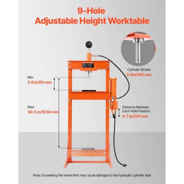 VEVOR hydraulische Werkstattpresse 20 t (H-Rahmen) mit Pressplatte – Bild 3