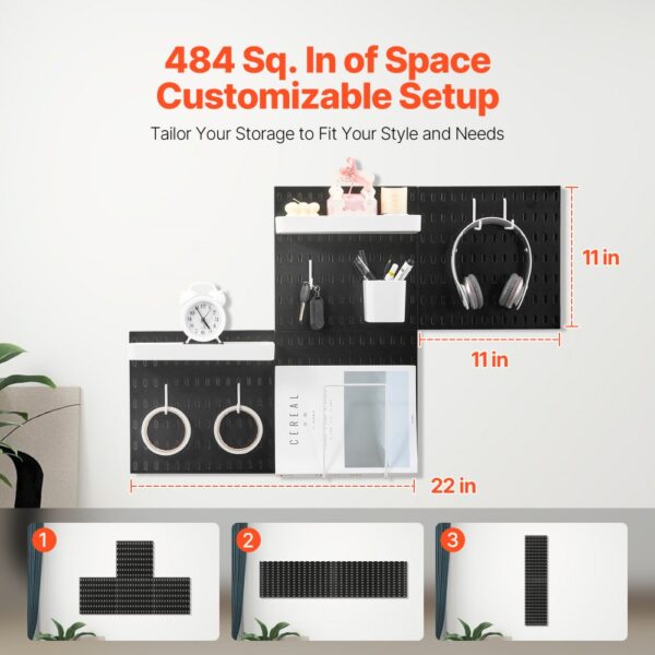 VEVOR Werkzeugwand, 28 x 28 cm, 4er-Set, Kunststoff-Stecktafel-Wand-Organizer-Set mit Zubehör – Bild 4