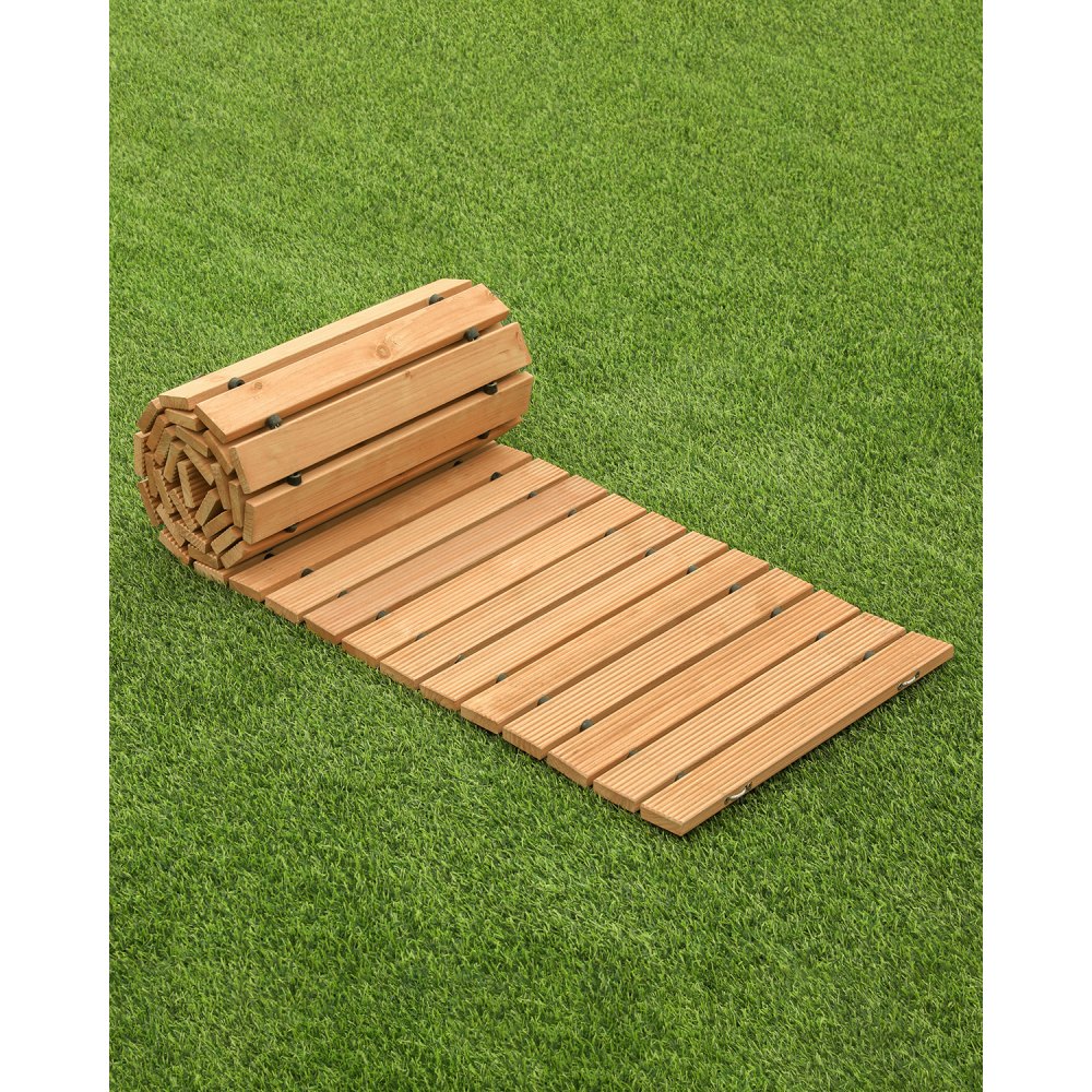 VEVOR Gartenweg Rollweg 244x43 cm, Ausrollbarer Holzweg, Außenweg aus Zedernholz mit Drahtseilverbindung