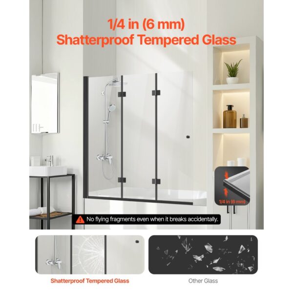VEVOR Badewannen Duschtür (1295 x 1422 mm / B x H) rahmenlose, klappbare Duschtür mit Scharnier, für Badewanne – Bild 2 VEVOR Badewannen Duschtür (1295 x 1422 mm / B x H) rahmenlose, klappbare Duschtür mit Scharnier, für Badewanne – Bild 2