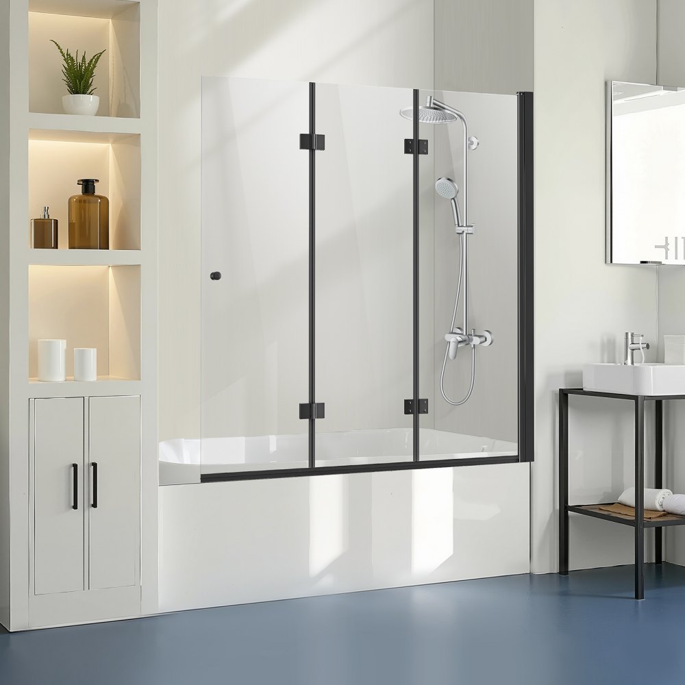 VEVOR Badewannen Duschtür (1295 x 1422 mm / B x H) rahmenlose, klappbare Duschtür mit Scharnier, für Badewanne