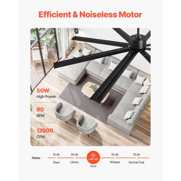 VEVOR 213 cm Deckenventilator ohne Beleuchtung, 6-Gang-Fernbedienung, 8 Flügel aus Alu – Bild 3 VEVOR 213 cm Deckenventilator ohne Beleuchtung, 6-Gang-Fernbedienung, 8 Flügel aus Alu – Bild 3