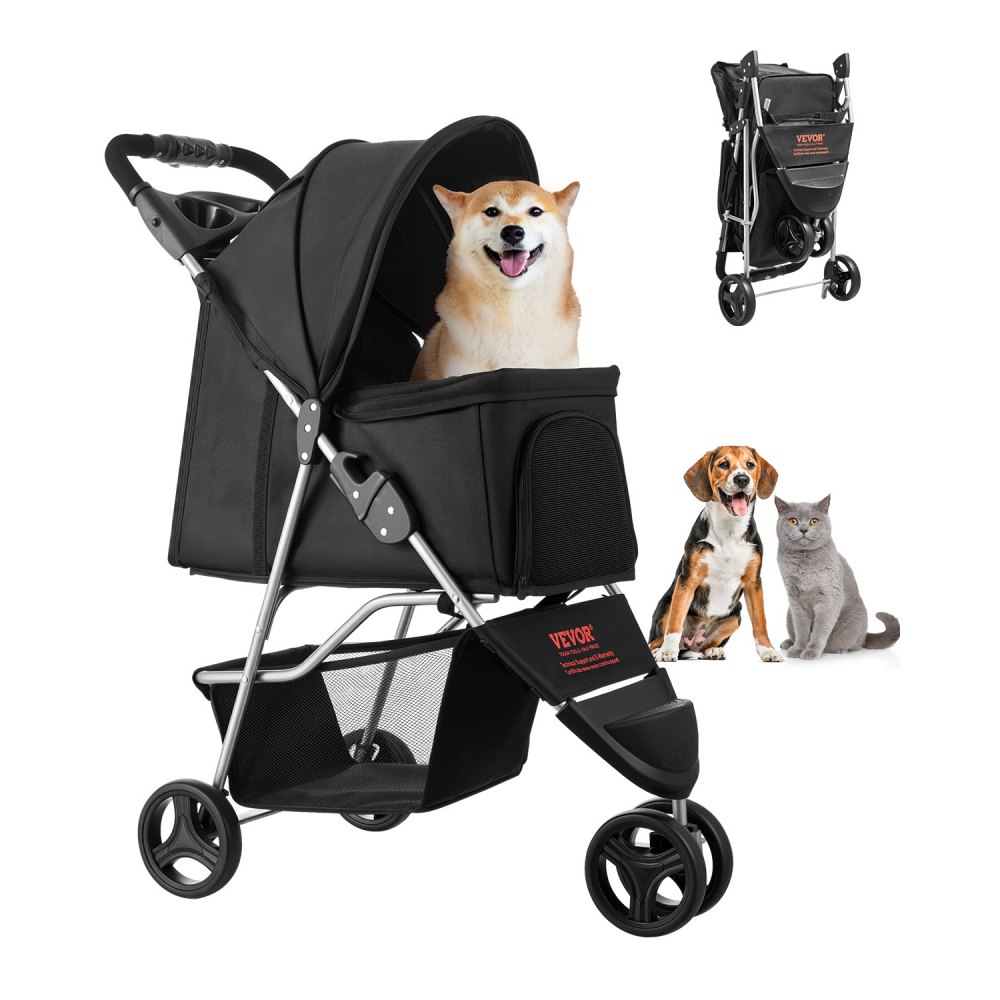 VEVOR Hundewagen, Tragkraft 16 kg, faltbarer Tierbuggy, Katzenwagen mit 3 Rädern