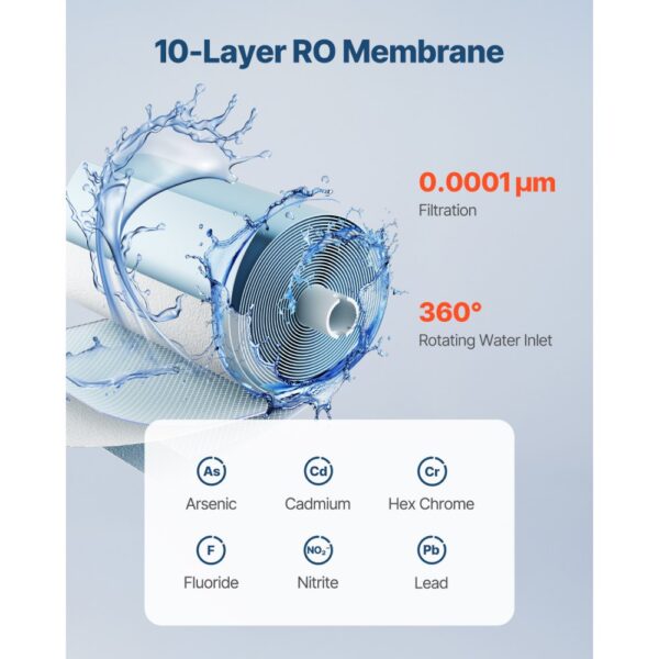 VEVOR Umkehrosmosesystem, 600 GPD 10-stufiger Umkehrosmose-Wasserfilterersatz, reduziert Blei und Chlor – Bild 3