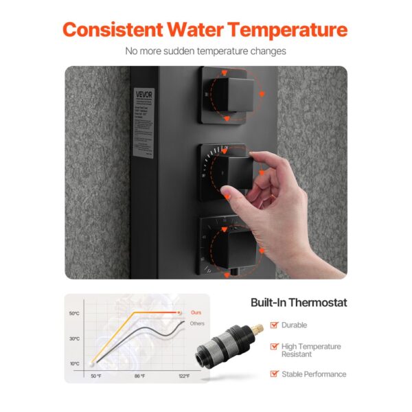 VEVOR Duschpaneel-Turmsystem (4 in 1) mit Regenwasserfall-Duschkopf, mit Handbrause & 4 kleiner Massagedüsen – Bild 4