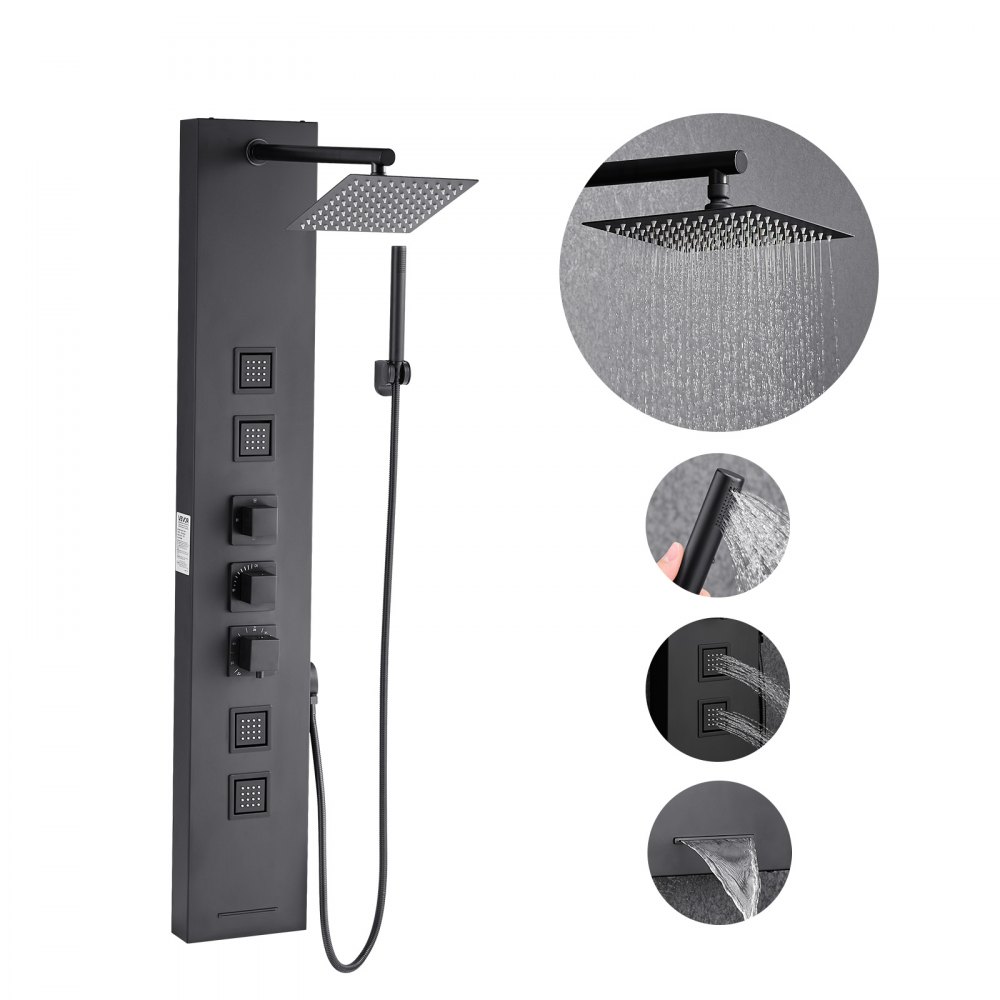 VEVOR Duschpaneel-Turmsystem (4 in 1) mit Regenwasserfall-Duschkopf, mit Handbrause & 4 kleiner Massagedüsen