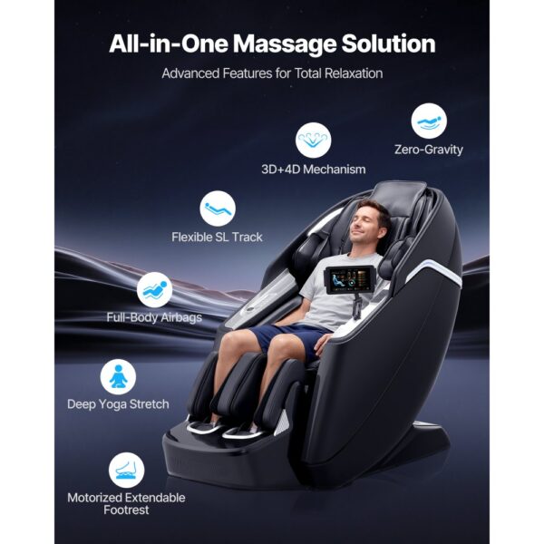 VEVOR Massagesessel Ganzkörpermassagesessel 0 Gravity mit SL-Schiene & Yoga-Stretch-Modus – Bild 2