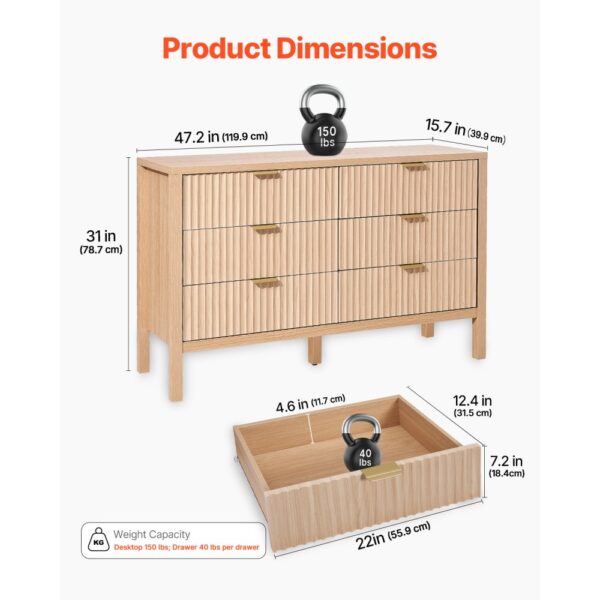 VEVOR Kommode mit 6 geriffelten Schubladen & Schiebe- und Kippschutz – Bild 3 VEVOR Kommode mit 6 geriffelten Schubladen & Schiebe- und Kippschutz – Bild 3