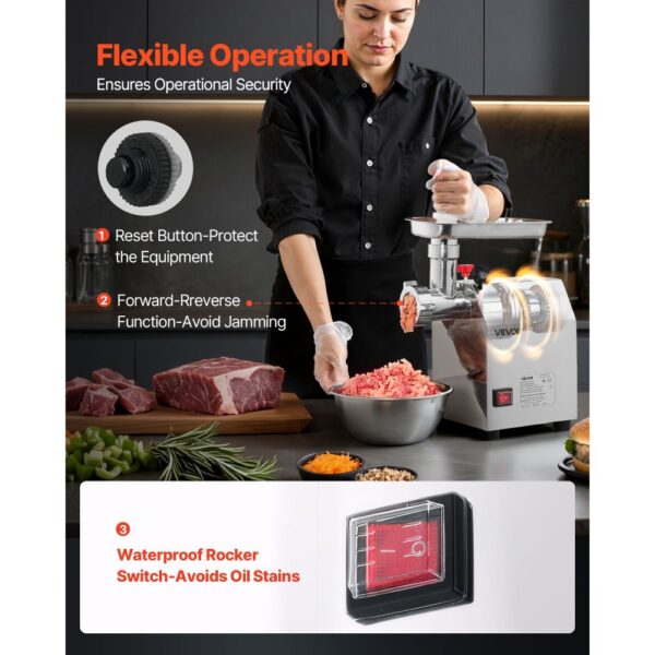 VEVOR elektrischer Fleischwolf mit 2,3 kg/min Kapazität, Wurstmaschine – Bild 4
