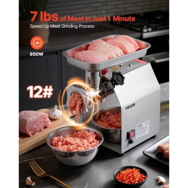VEVOR elektrischer Fleischwolf mit 3,2 kg/min Kapazität, Wurstmaschine – Bild 2