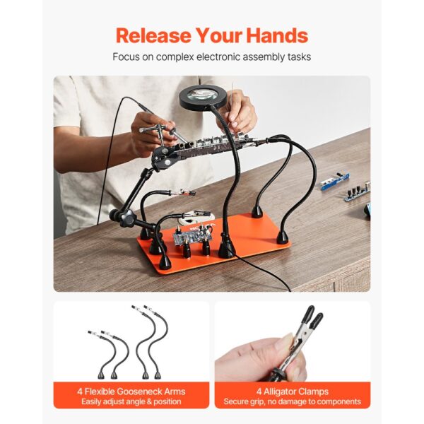 VEVOR Löthilfe Dritte Hand, Magnetische Lötstation, mit 3-facher LED-Vergrößerungslampe – Bild 5
