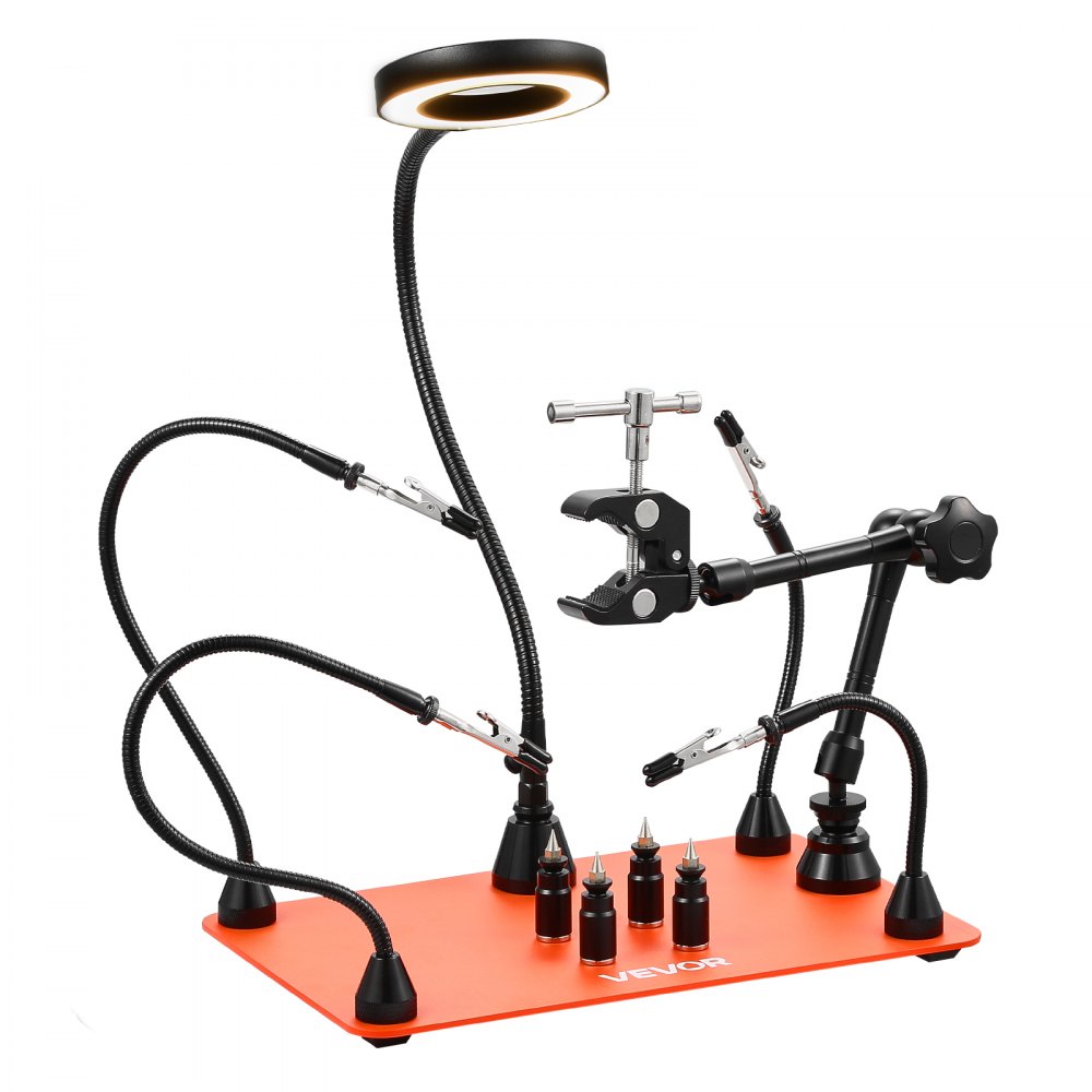 VEVOR Löthilfe Dritte Hand, Magnetische Lötstation, mit 3-facher LED-Vergrößerungslampe