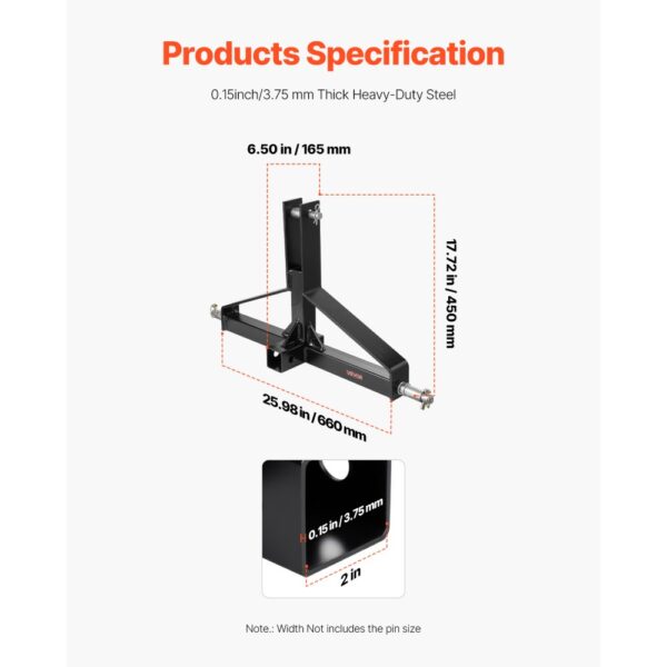 VEVOR 3-Punkt-Anhängerkupplung 660x165x450mm, Dreipunktaufnahme für Traktor der Kategorie 1360kg Kapazität – Bild 3