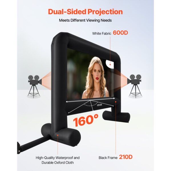 VEVOR aufblasbare Filmleinwand Projektion Beamer Leinwand aus 600D, 16:9 – Bild 4