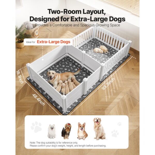 VEVOR Wurfkiste für Hunde, 237x123x46 cm, 2-Raum-Layout, Welpenkiste für extra große Hunde – Bild 2