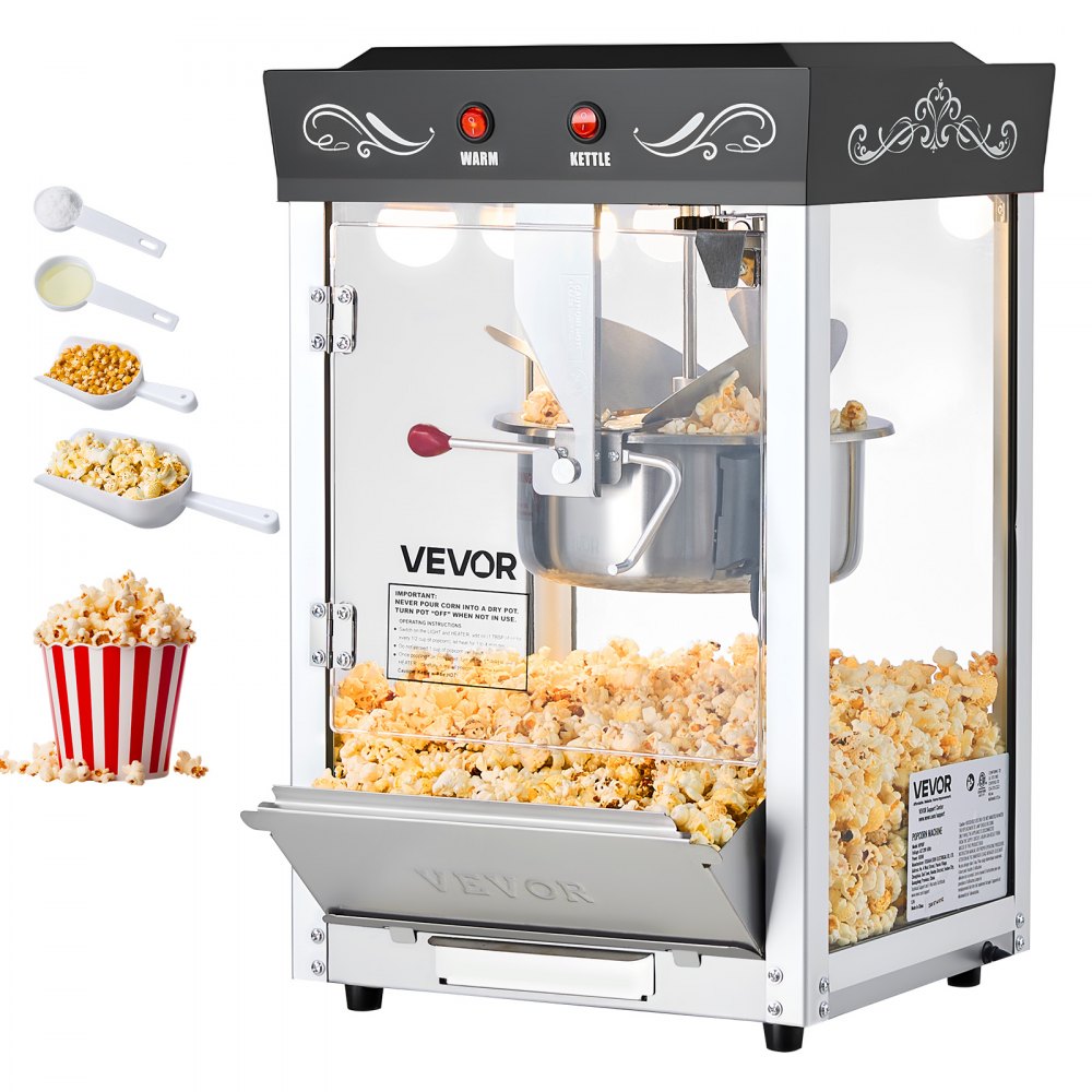 VEVOR Popcornmaschine mit Edelstahlkessel, 800 W kommerzieller Popcornmaker, 48 Tassen pro Ladung